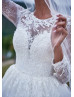 Long Sleeves Ivory Lace Tulle Modest Wedding Dress